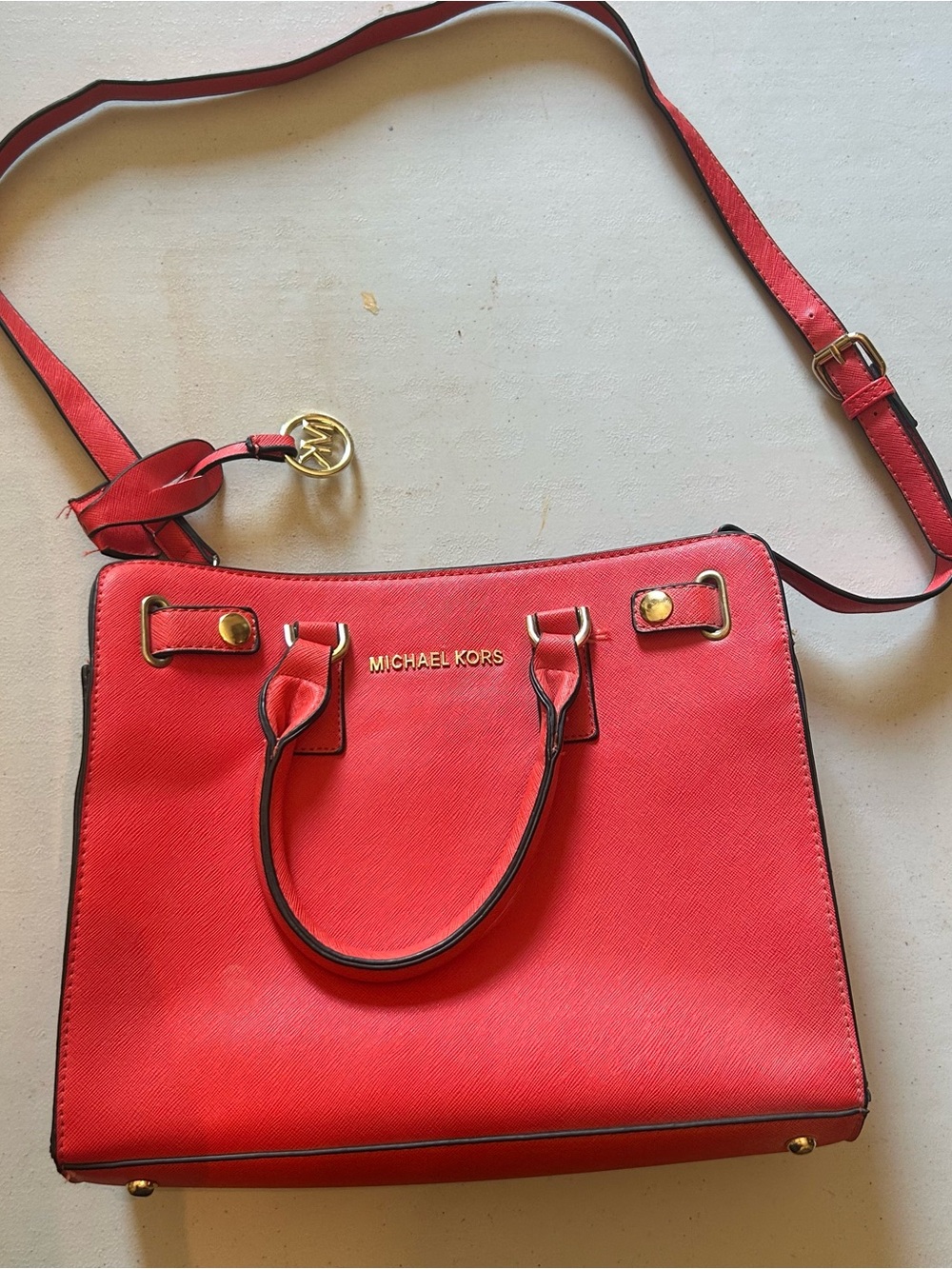 Michael Kors Red Saffiano Satchel with Gold Hardware